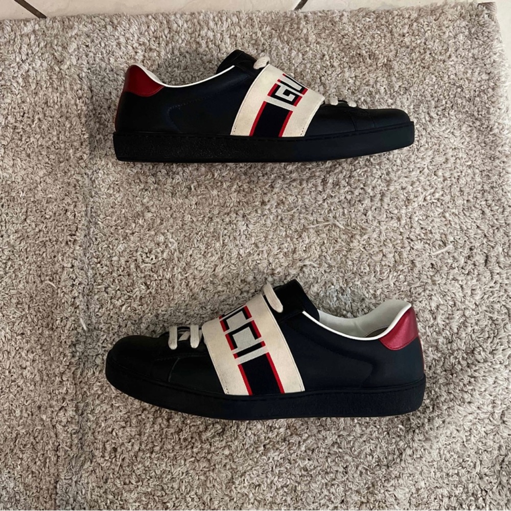 Gucci Ace Stripe Leather 'Black'